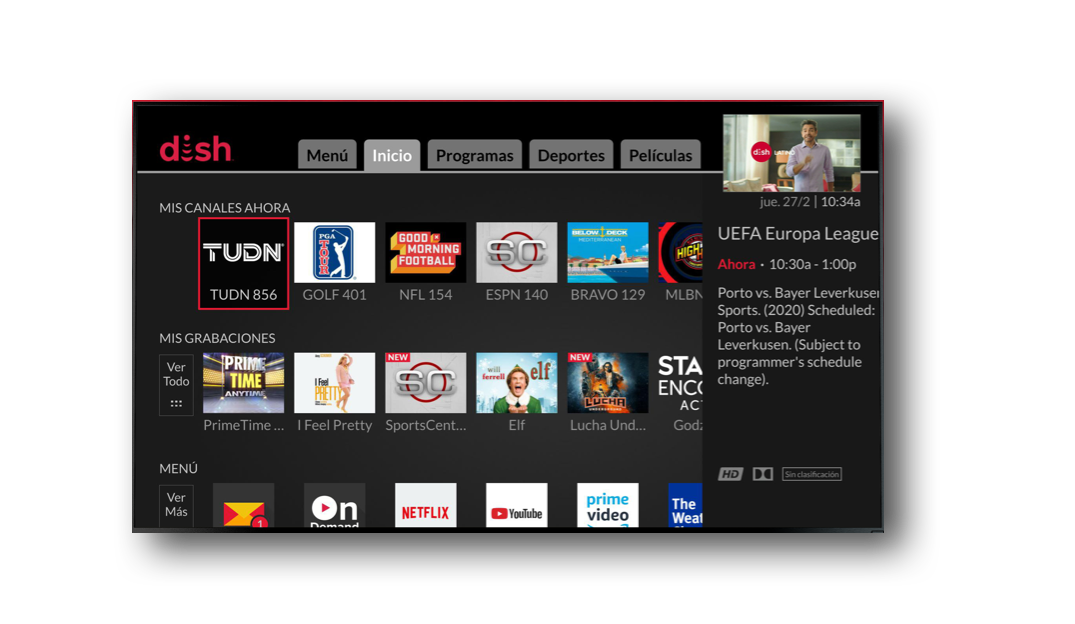 TV Image with User Interface in Spanish